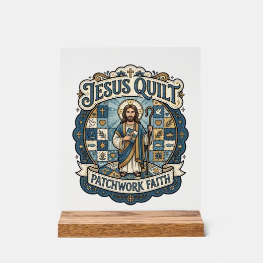 Jesus Quilt Patchwork Geloof Jesus Quilt Patchwork Acryl Bord (Voorkant)