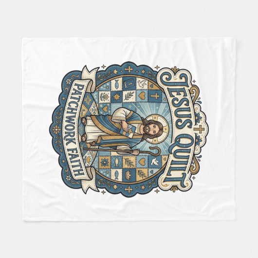 Jesus Quilt Patchwork Geloof Jesus Quilt Patchwork Fleece Deken (Voorkant (Horizontaal))