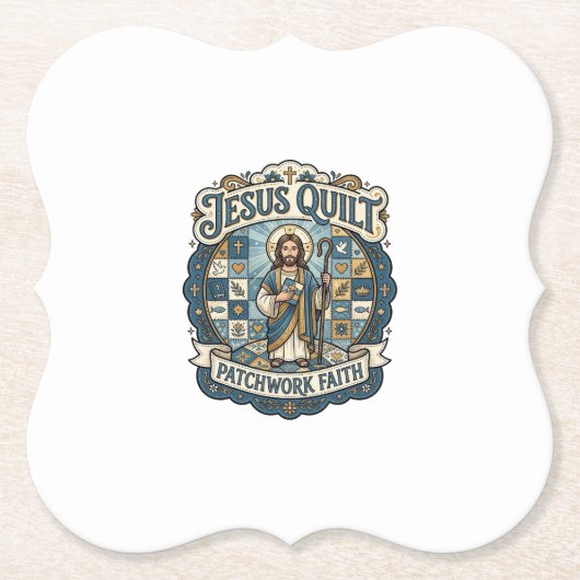 Jesus Quilt Patchwork Geloof Jesus Quilt Patchwork Kartonnen Onderzetters (Voorkant)