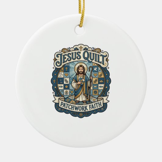 Jesus Quilt Patchwork Geloof Jesus Quilt Patchwork Keramisch Ornament (Voorkant)
