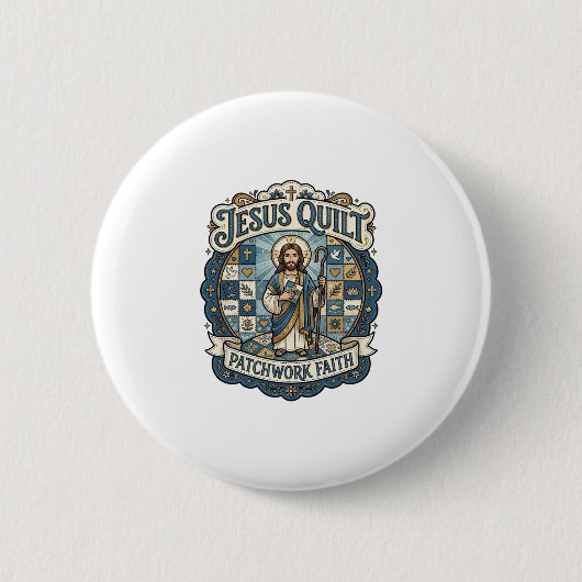 Jesus Quilt Patchwork Geloof Jesus Quilt Patchwork Ronde Button 5,7 Cm (Voorkant)