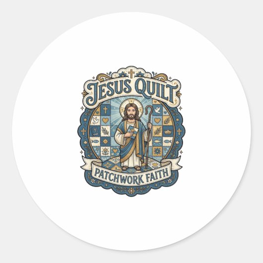 Jesus Quilt Patchwork Geloof Jesus Quilt Patchwork Ronde Sticker (Voorkant)