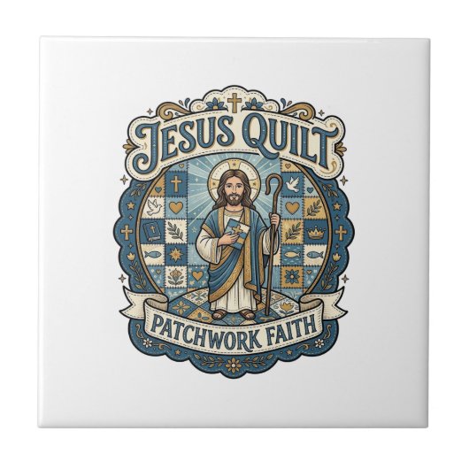 Jesus Quilt Patchwork Geloof Jesus Quilt Patchwork Tegeltje (Voorkant)