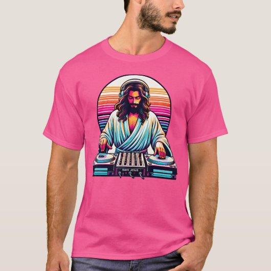 Jesus Raves DJ Rave Techno EDM Feest Draai T-shirt (Voorkant)