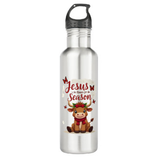 Jesus Reason for The Season Cow Christmas Christia Waterfles