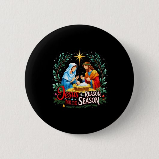 Jesus Reason For The Season Nativity Christmas Des Ronde Button 5,7 Cm (Voorkant)