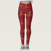 Jesus Red Gold Christelijk Religieus Kerstcadeau Leggings (Voorkant)