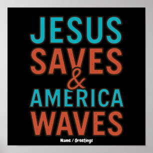 Jesus Redt & Amerika Zwaait Vintage Christelijk Poster