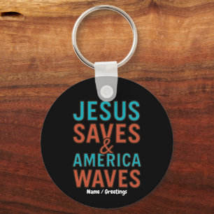 Jesus Redt & Amerika Zwaait Vintage Christelijk Sleutelhanger