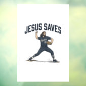 Jesus redt honkbalpitcher vintage gravure shirt raamsticker (Vel 3)