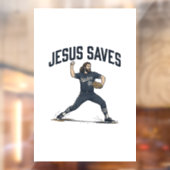 Jesus redt honkbalpitcher vintage gravure shirt raamsticker (Vel 2)
