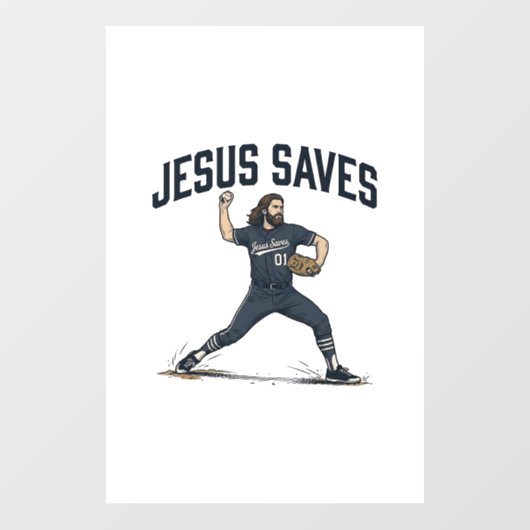 Jesus redt honkbalpitcher vintage gravure shirt raamsticker (Vel)