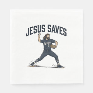 Jesus redt honkbalpitcher vintage gravure shirt servet