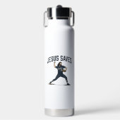 Jesus redt honkbalpitcher vintage gravure shirt waterfles (Voorkant)