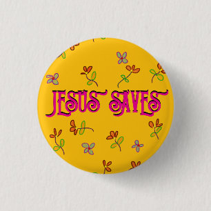 ‘Jesus redt’ Inspirerend citaat bloemrijk geel Ronde Button 3,2 Cm