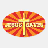 Jesus redt Oval Cross Stickers (Voorkant)