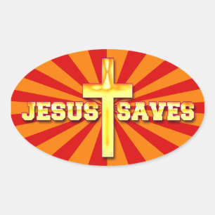 Jesus redt Oval Cross Stickers
