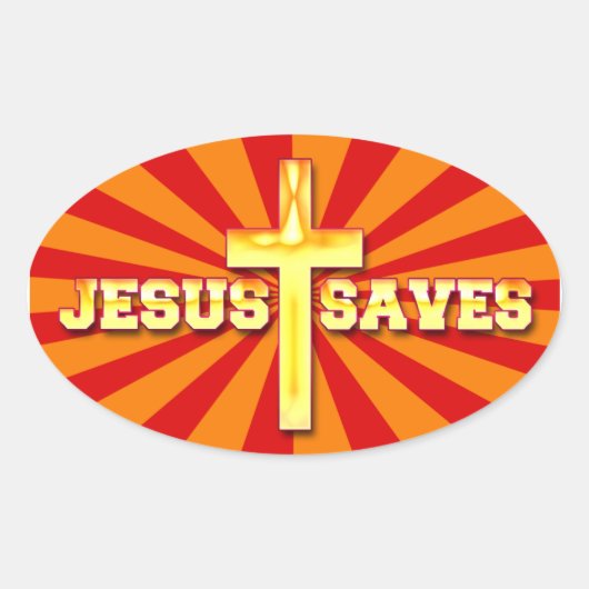 Jesus redt Oval Cross Stickers (Voorkant)