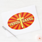 Jesus redt Oval Cross Stickers (Envelop)