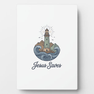 Jesus Redt Vintage Vuurtoren Christelijk T-shirt_1 Fotoplaat