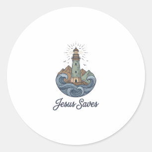 Jesus Redt Vintage Vuurtoren Christelijk T-shirt_1 Ronde Sticker
