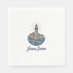 Jesus Redt Vintage Vuurtoren Christelijk T-shirt_1 Servet