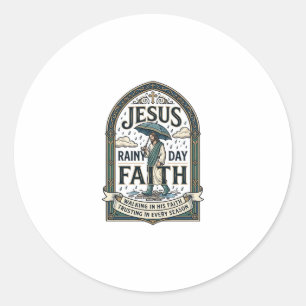 Jesus Regenachtig Geloof Jesus Regenachtige Dag Ch Ronde Sticker
