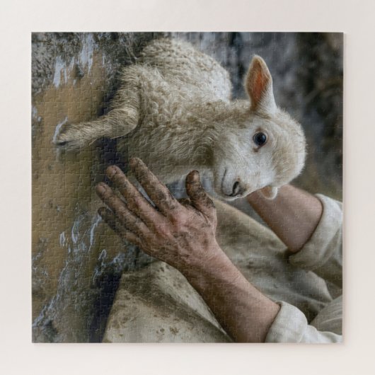 Jesus Rescuing a Lamb From a Mud Puddle Legpuzzel (Horizontaal)