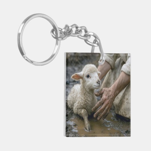 Jesus Rescuing a Lamb from a Mud Puddle Sleutelhanger (Voorkant Links)