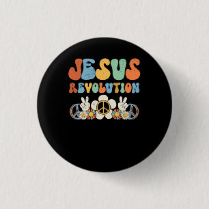 Jesus Revolution Faith Retro Groovy Flower Peace S Ronde Button 3,2 Cm