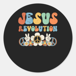 Jesus Revolution Faith Retro Groovy Flower Peace S Ronde Sticker