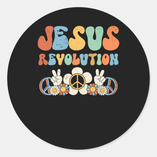 Jesus Revolution Faith Retro Groovy Flower Peace S Ronde Sticker (Voorkant)