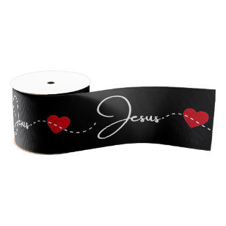 Jesus Ribbon in script and Heart Grosgrain Lint
