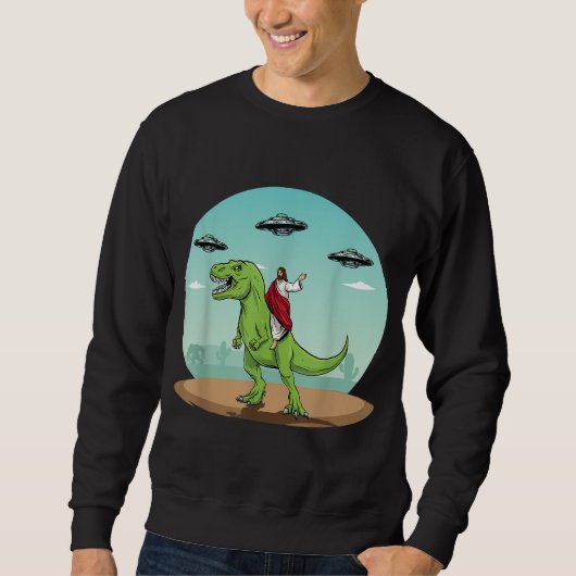 Jesus Riding a Dinosaur Funny Bigfoot UFO Alien Ab Trui (Voorkant)