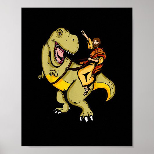 Jesus Riding a T-Rex Dinosaur Funny T-Shirt appara Poster (Voorkant)