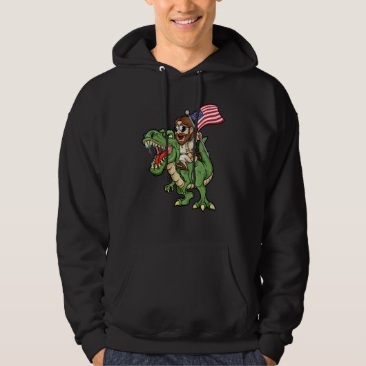 Jesus Riding A Tyrannosaurus Rex Dinosaur USA Flag Hoodie (Voorkant)