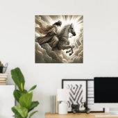 Jesus Riding a White Horse Christelijke Bijbelkuns Poster (Thuiskantoor)