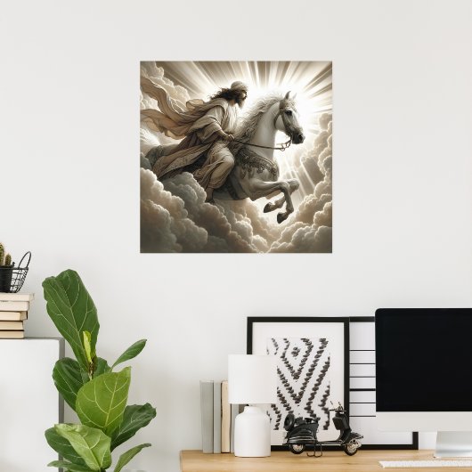 Jesus Riding a White Horse Christelijke Bijbelkuns Poster (Thuiskantoor)
