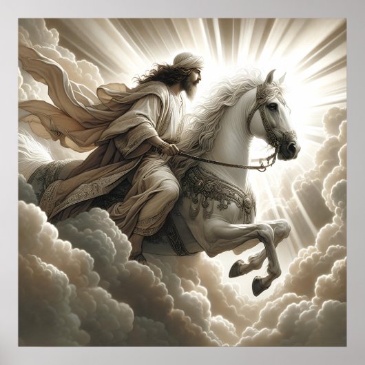 Jesus Riding a White Horse Christelijke Bijbelkuns Poster (Voorkant)