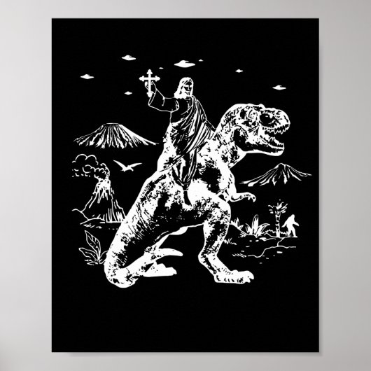 Jesus Riding Dinosaur UFO 90s Graphic Poster (Voorkant)