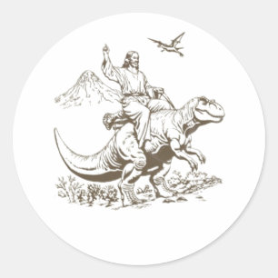  Jesus Riding Dinosaurus jaren '90 Ronde Sticker
