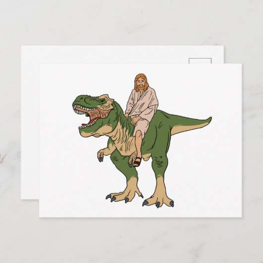 Jesus Riding T-Rex Briefkaart (Voorkant / Achterkant)
