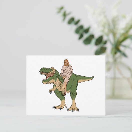 Jesus Riding T-Rex Briefkaart (Staand voorkant)