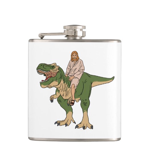 Jesus Riding T-Rex Heupfles (Voorkant)