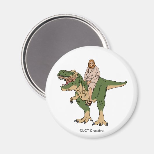 Jesus Riding T-Rex Magneet (Voorkant / Achterkant)