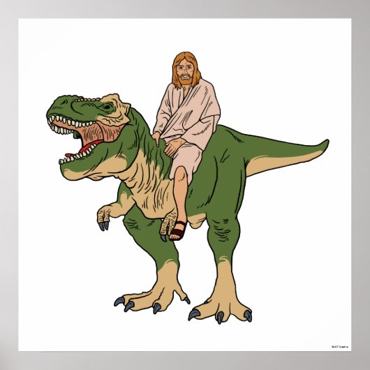 Jesus Riding T-Rex Poster (Voorkant)