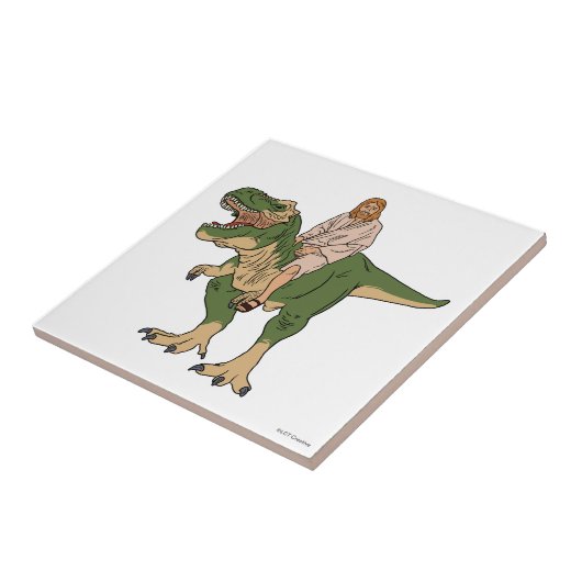 Jesus Riding T-Rex Tegeltje (Zijkant)