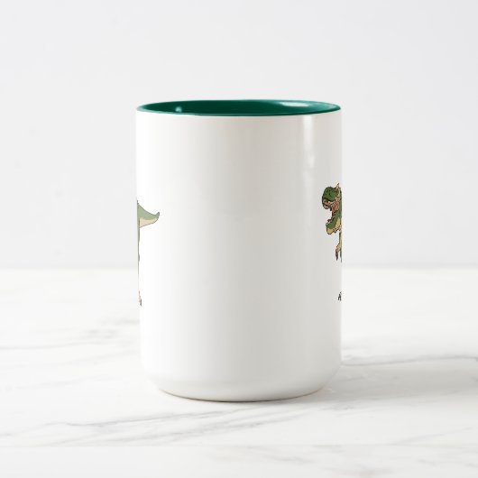 Jesus Riding T-Rex Tweekleurige Koffiemok (Center)