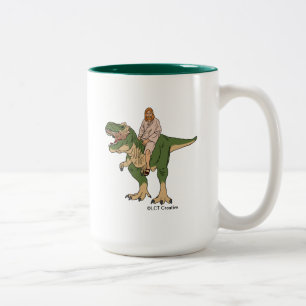 Jesus Riding T-Rex Tweekleurige Koffiemok
