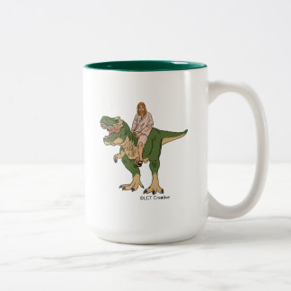 Jesus Riding T-Rex Tweekleurige Koffiemok